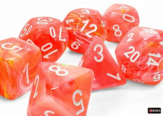 Chessex Mega-Hedral Dice 7-Die Set - Festive Dahlia/white - Gaming Supplies - Dice