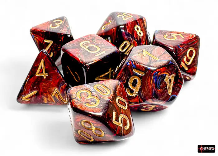 Chessex Mega-Hedral Dice 7-Die Set - Scarab Blue Blood/gold - Gaming Supplies - Dice