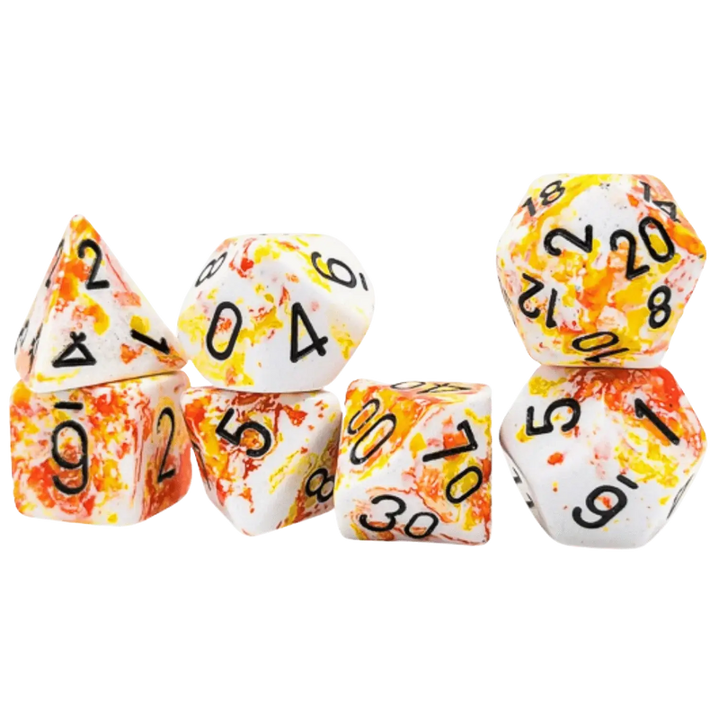 Chessex: Polyhedral 7-Die Set - Brush Sunrise/Black - Gaming Supplies - Dice