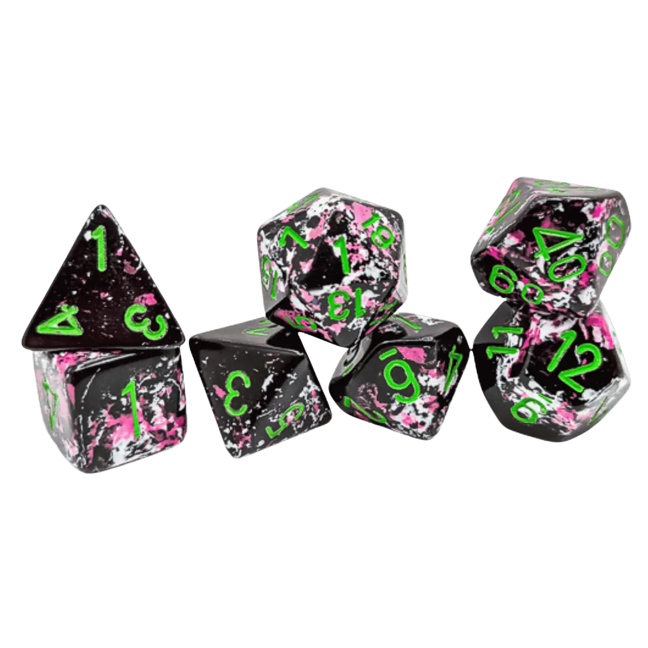 Chessex: Polyhedral 7-Die Set - Paintball/Green - Gaming Supplies - Dice
