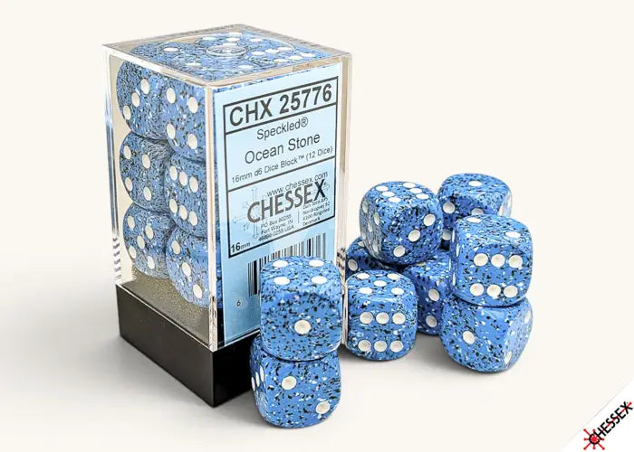Chessex: Speckled 16mm 12 D6 Dice Block - Ocean Stone - Gaming Supplies - Dice