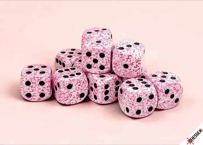 Chessex: Speckled 16mm 12 D6 Dice Block - Pink - Gaming Supplies - Dice