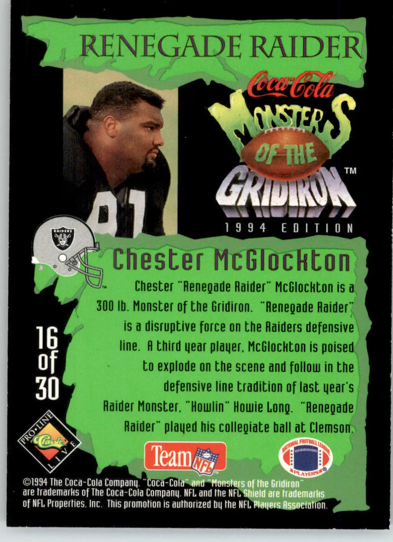 Chester McGlockton - 1994 Coca-Cola Monsters of the Gridiron - #16 - Football - Football Card Single