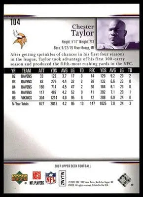 Chester Taylor 2007 Upper Deck #104 Minnesota Vikings - Football Card Single