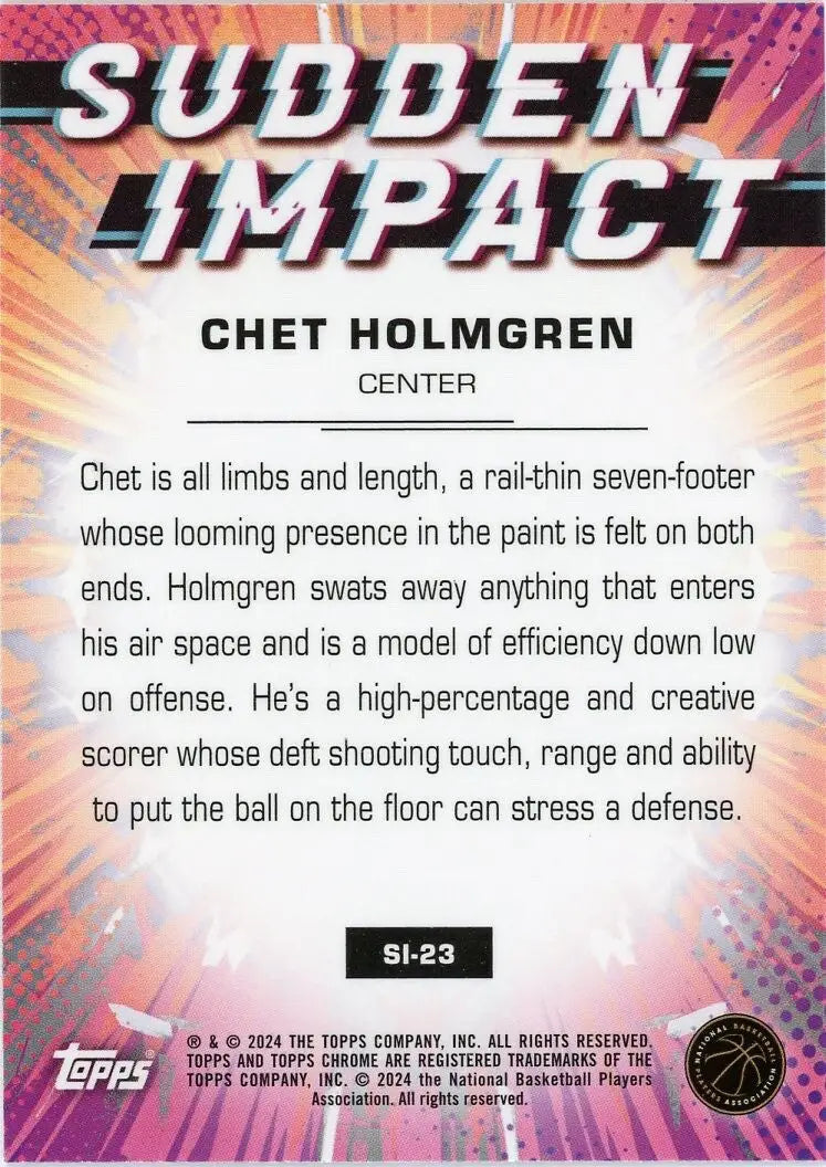 Chet Holmgren 2023-24 Topps Chrome Sudden Impact Topps Green Refractor #SI-23