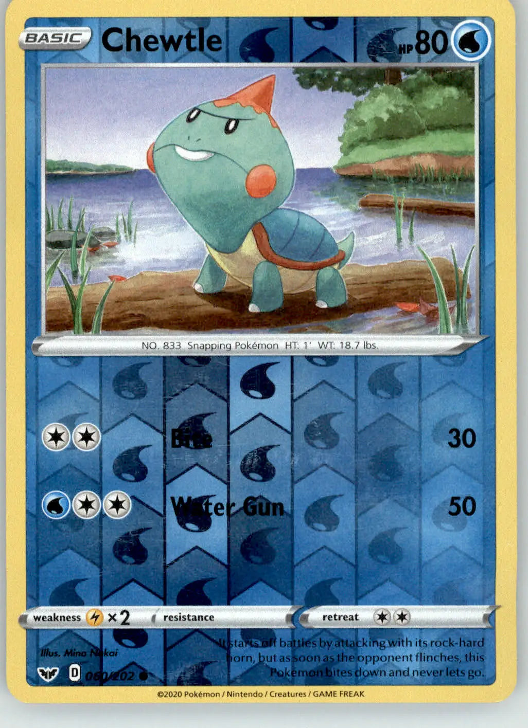 Chewtle - Sword & Shield Base Set - 060/202 - Reverse Holo LP Pokemon - Pokémon Card Single