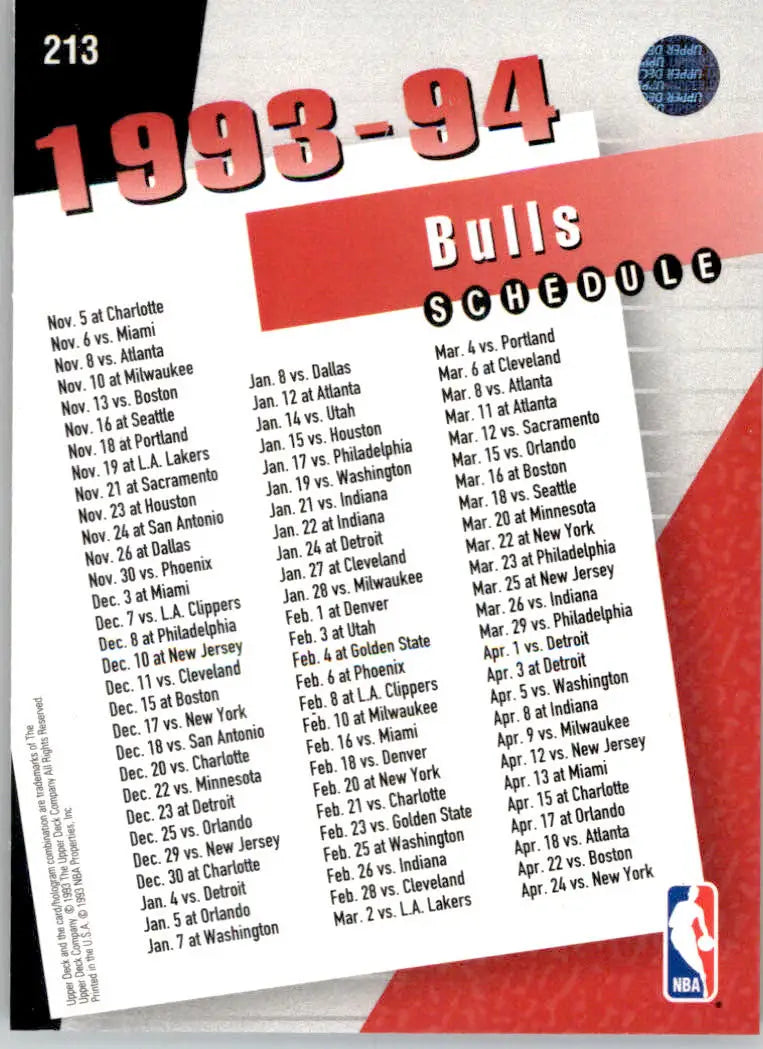 Chicago Bulls - 1993-94 Upper Deck - #213 - Basketball - Basketball Card Single