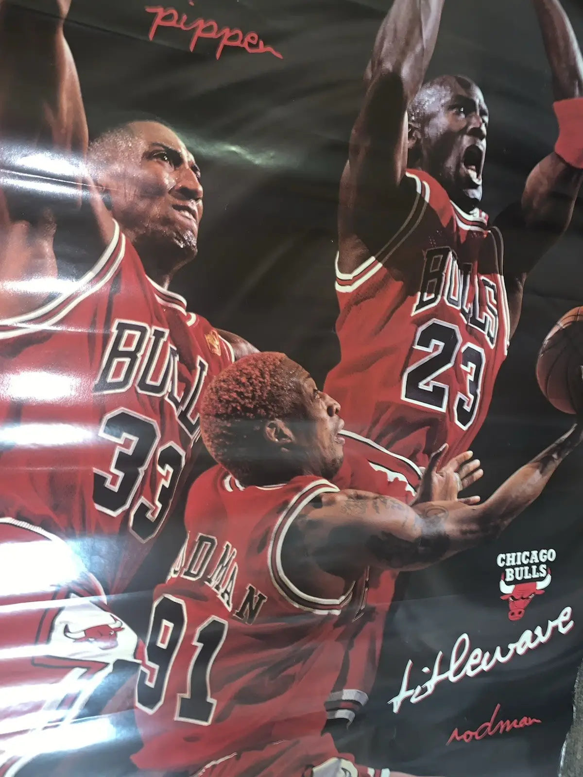 Chicago Bulls Titlewave Michael Jordan Pippen Rodman Poster 35x23 Vintage Low Gd