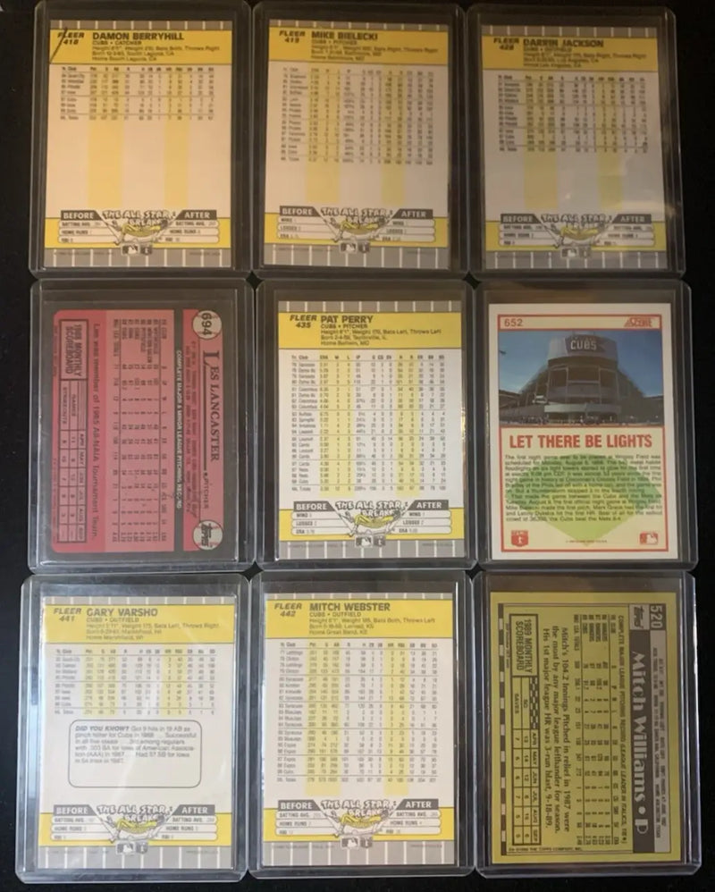 Chicago Cubs 1989 Fleer Score Topps Hand Signed Lot of 9 Baseball Cards AUTO - Baseball Card Single
