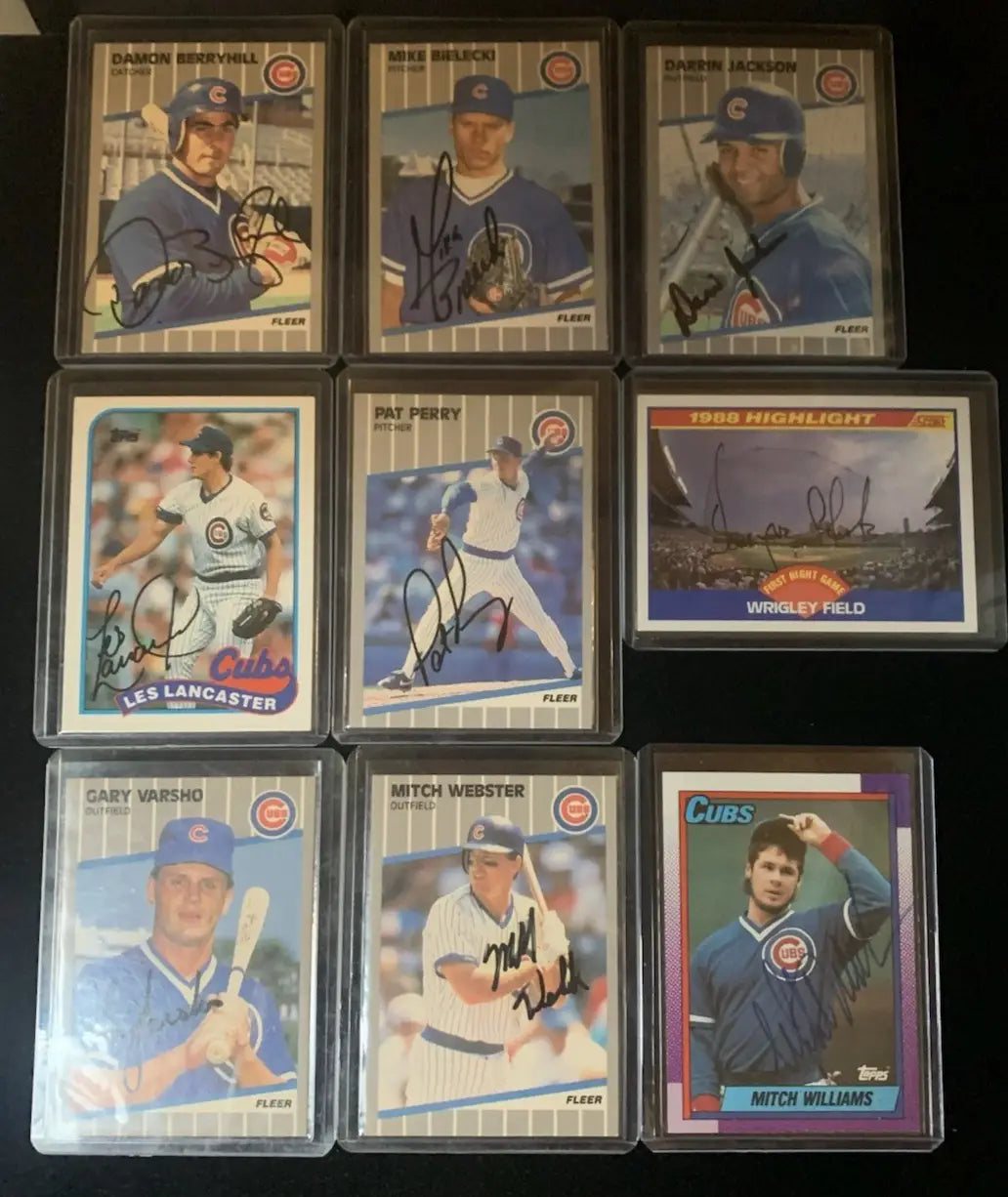 Chicago Cubs 1989 Fleer Score Topps Hand Signed Lot of 9 Baseball Cards AUTO - Baseball Card Single