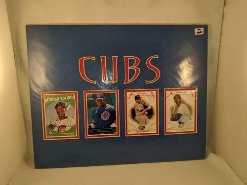 Chicago Cubs 4 Trading Card Holder Wall Plaque with Cards 14’’ x 11’’ - Sports Memorabilia