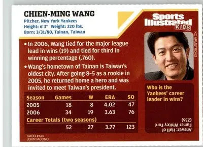 Chien-Ming Wang - 2007 Sports Illustrated for Kids - NM - #143 - Baseball Card Single