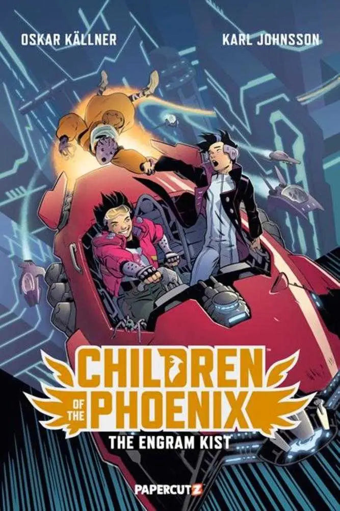 Comic book cover of Children Of The Phoenix TPB Volume 04 featuring engram kist and futuristic characters in a red vehicle