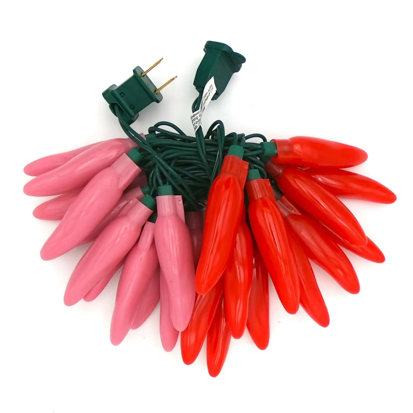 Pink and red chili pepper string lights with green cord for festive decoration
