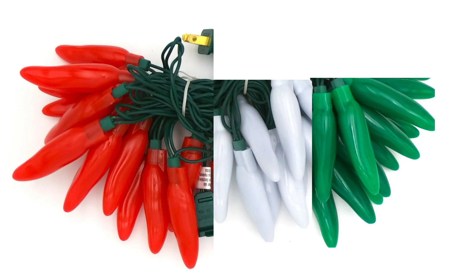 Red, white, and green chili pepper string lights for festive decor and party ambiance