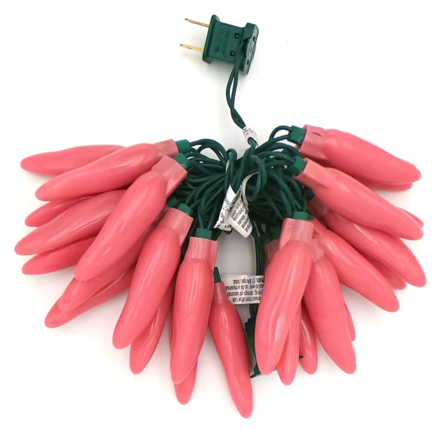 Pink chili pepper string lights with green cord and plug for fiesta style decoration