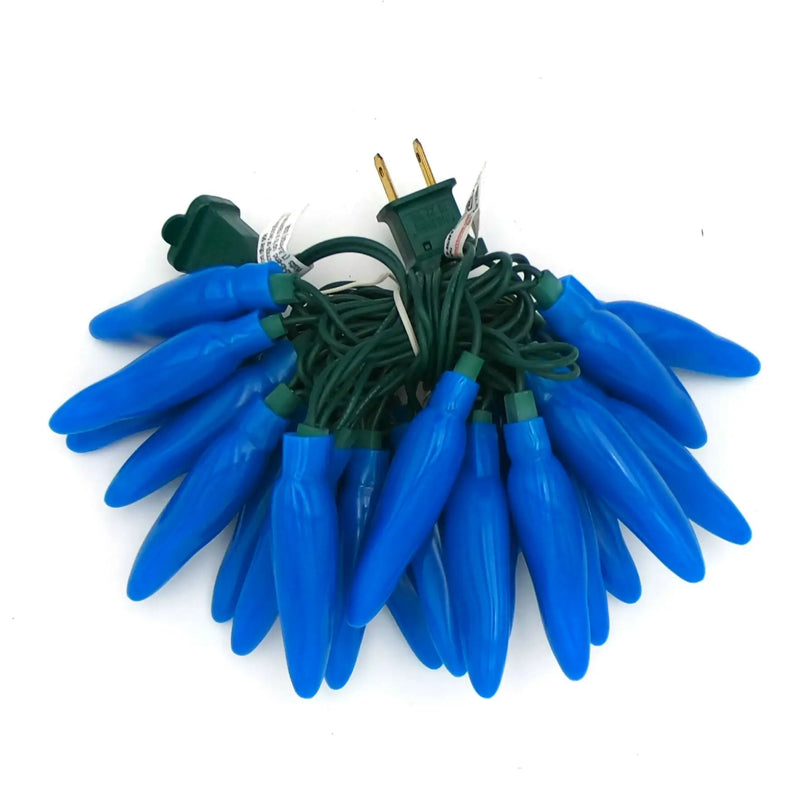 Blue chili pepper string lights with green cord and plug for Fiesta Style decoration