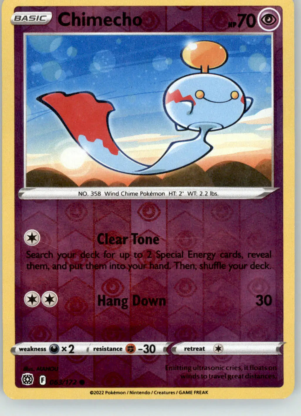 Chimecho - Brilliant Stars - 063/172 - Reverse Holo LP Pokemon - Pokémon Card Single