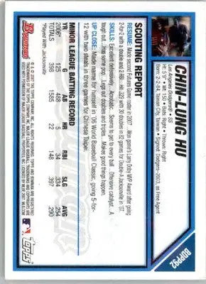 Chin-Lung Hu - 2007 Bowman Draft Picks & Prospects - #BDPP92 - AUTO Baseball - Baseball Card Single