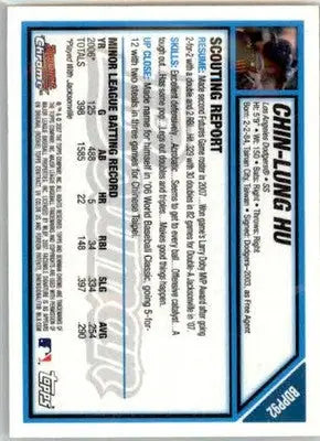 Chin-Lung Hu - 2007 Bowman Draft Picks & Prospects - #BDPP92 - AUTO Baseball - Baseball Card Single