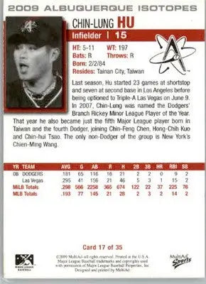 Chin-Lung Hu - 2009 MultiAd Albuquerque Isotopes - #17 - AUTO Baseball - Baseball Card Single