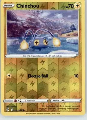 Chinchou - Evolving Skies - 052/203 - Reverse Holo LP Pokemon - Pokémon Card Single
