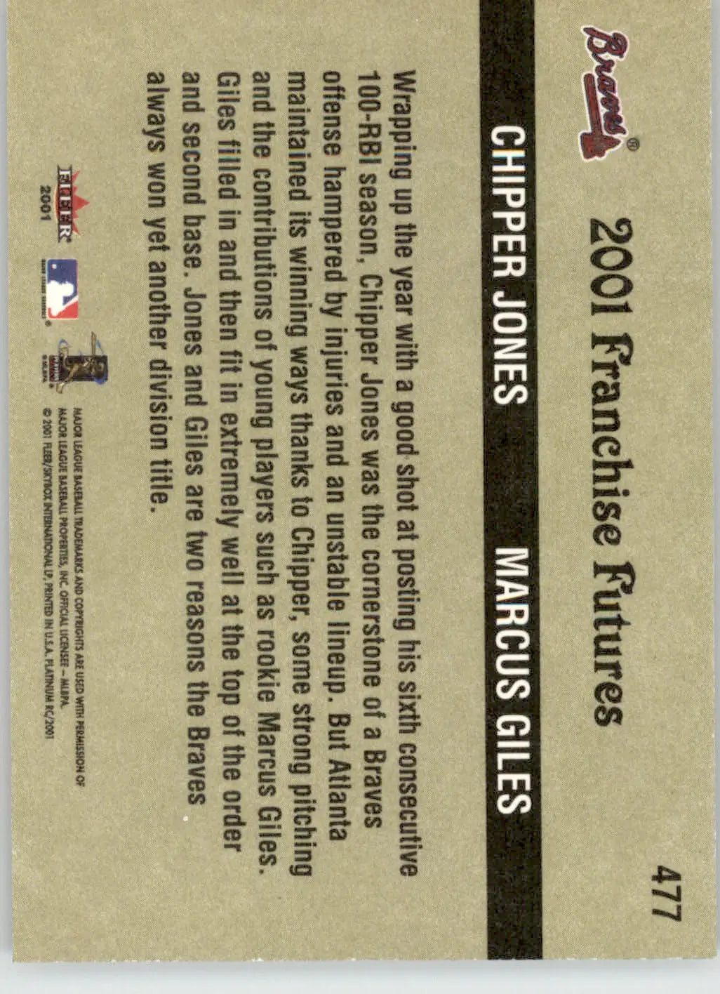 Chipper Jones / Marcus Giles - 2001 Fleer Platinum - #477 - Baseball - Baseball Card Single
