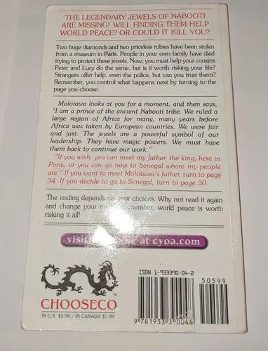 Back cover of Choose Your Own Adventure Book 4 Lost Jewels of Nabooti on store shelf pulls