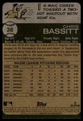 Chris Bassitt 2022 Topps Heritage #38 Oakland Athletics - Baseball Card Single