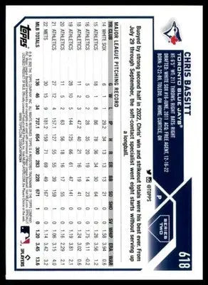 Chris Bassitt 2023 Topps #618 Toronto Blue Jays - Baseball Card Single