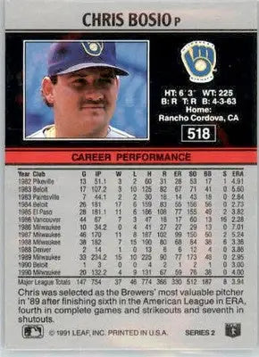 Chris Bosio - 1991 Leaf - #518 - AUTO Baseball - Baseball Card Single