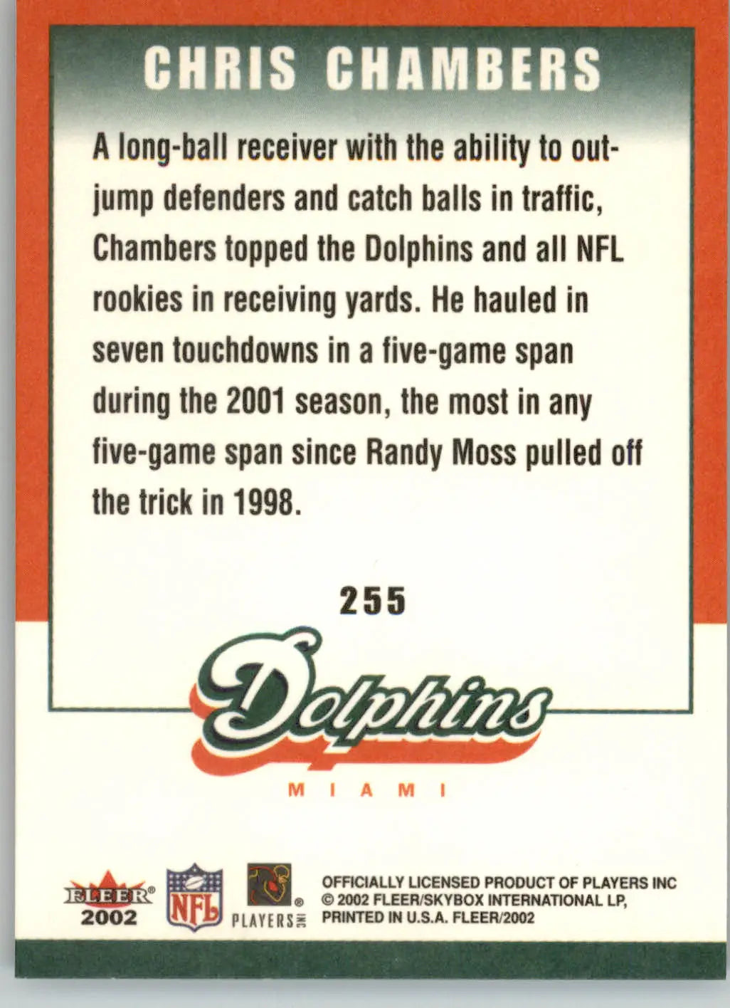 Chris Chambers - 2002 Fleer - #255 - Football - Football Card Single