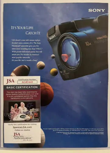 Sony camcorder advertisement featuring Chris Chandler autographed signed magazine photo
