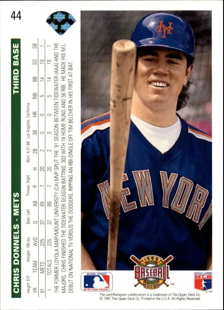 Chris Donnels 1992 Upper Deck MLB #44 Baseball Card New York Mets - Baseball Card Single
