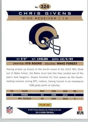 Chris Givens - 2013 Score - #324 - Football - Football Card Single