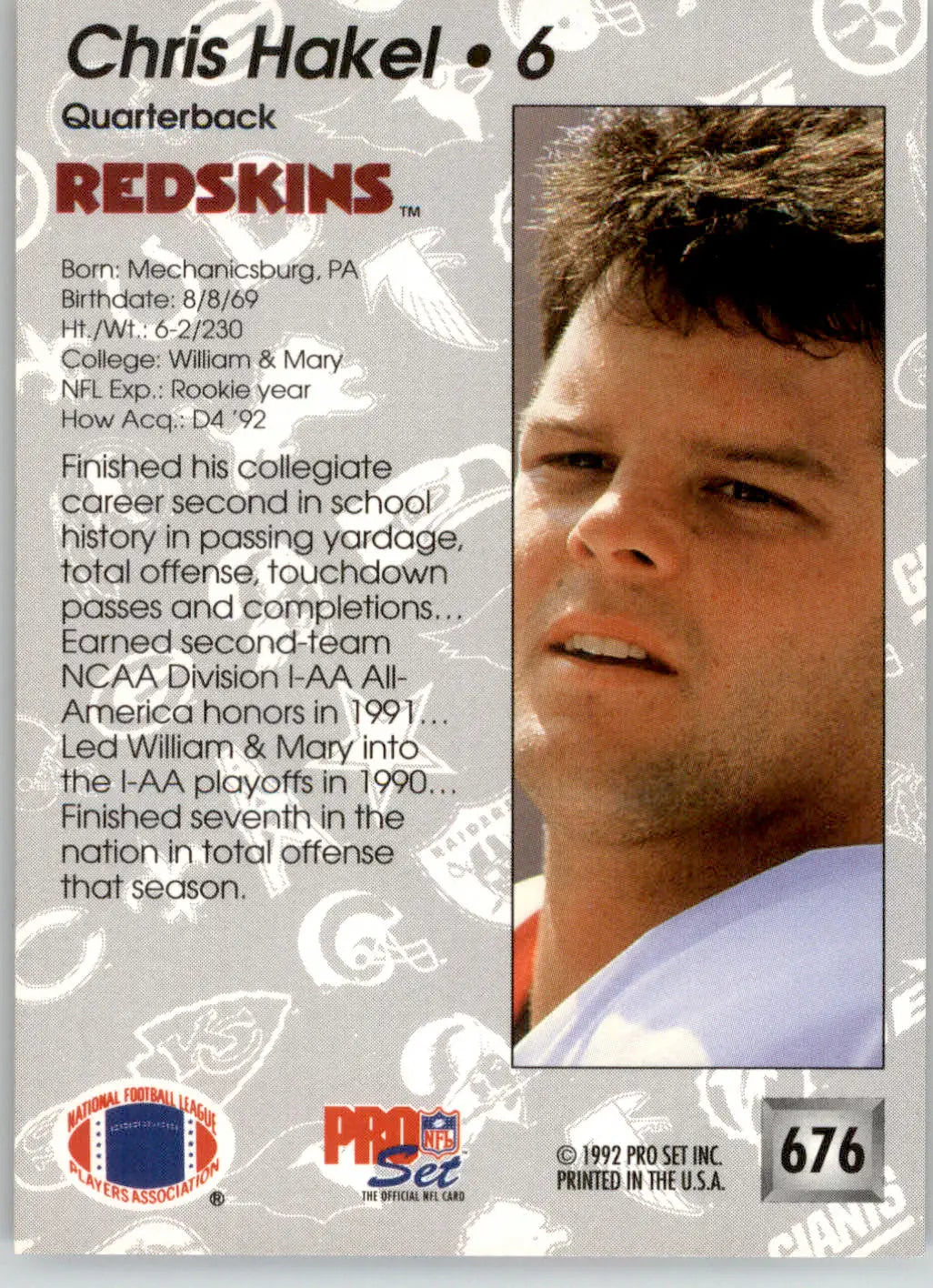 Chris Hakel - 1992 Pro Set - #676 - RC Football - Football Card Single