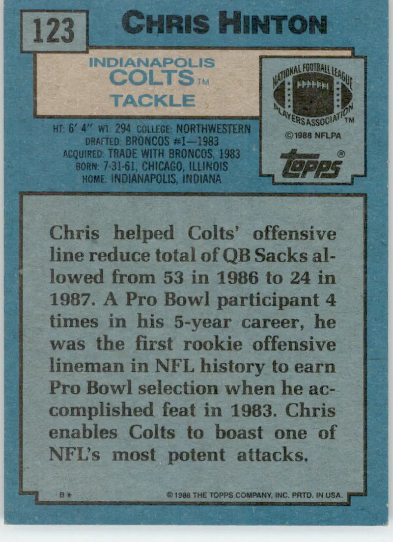 Chris Hinton - 1988 Topps - #123 - Football