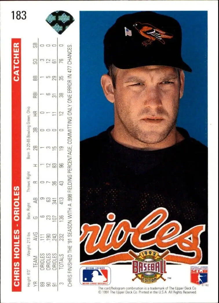 Chris Hoiles 1992 Upper Deck MLB #183 Baseball Card Baltimore Orioles - Baseball Card Single