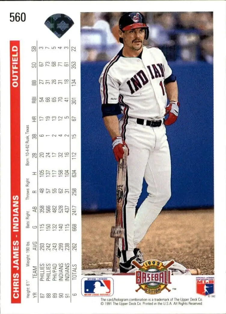 Chris James 1992 Upper Deck MLB #560 Baseball Card Cleveland Indians - Baseball Card Single