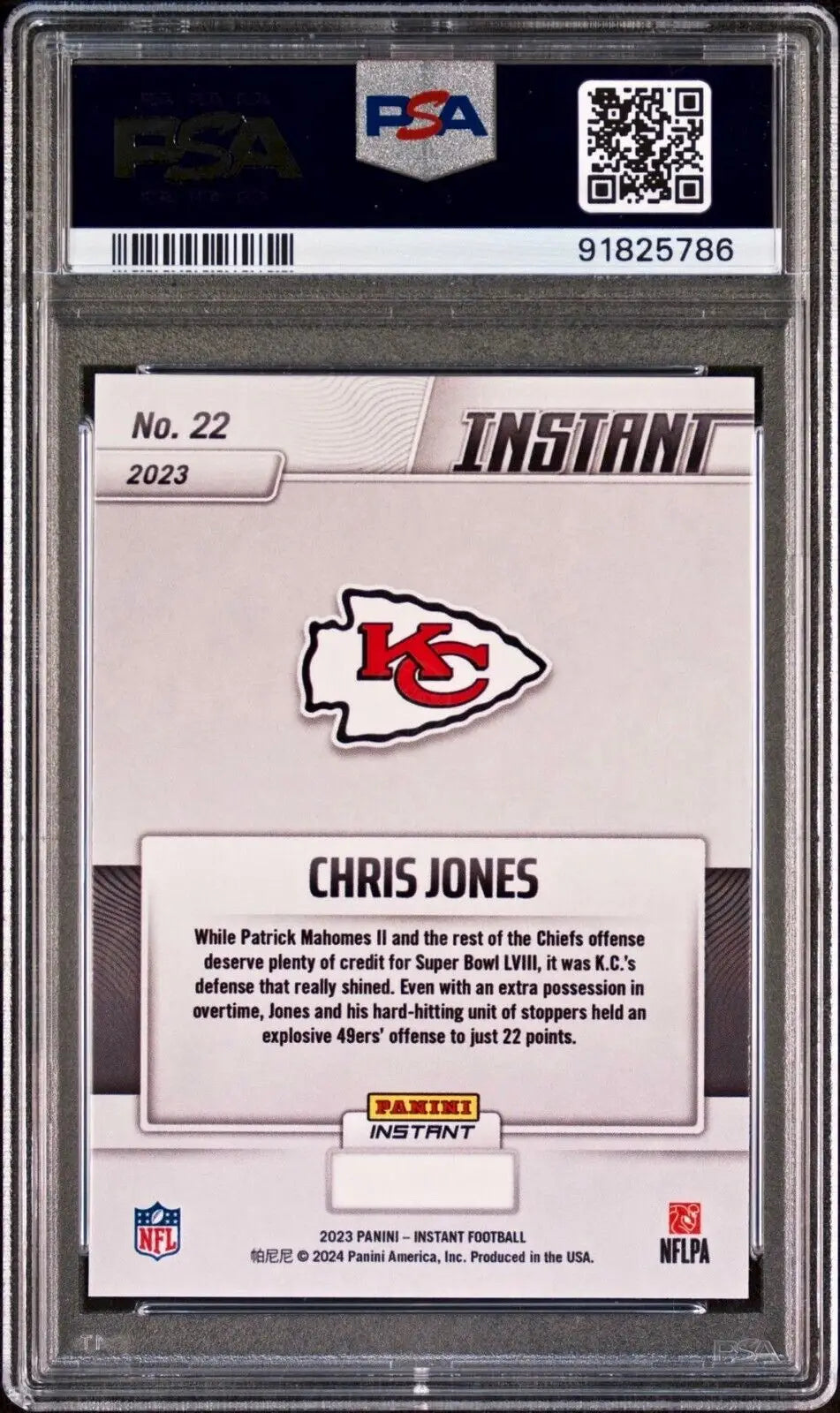 Chris Jones 2023 Panini NFL Superbowl Champions #22 Card PSA 9 Mint - Football Card Single