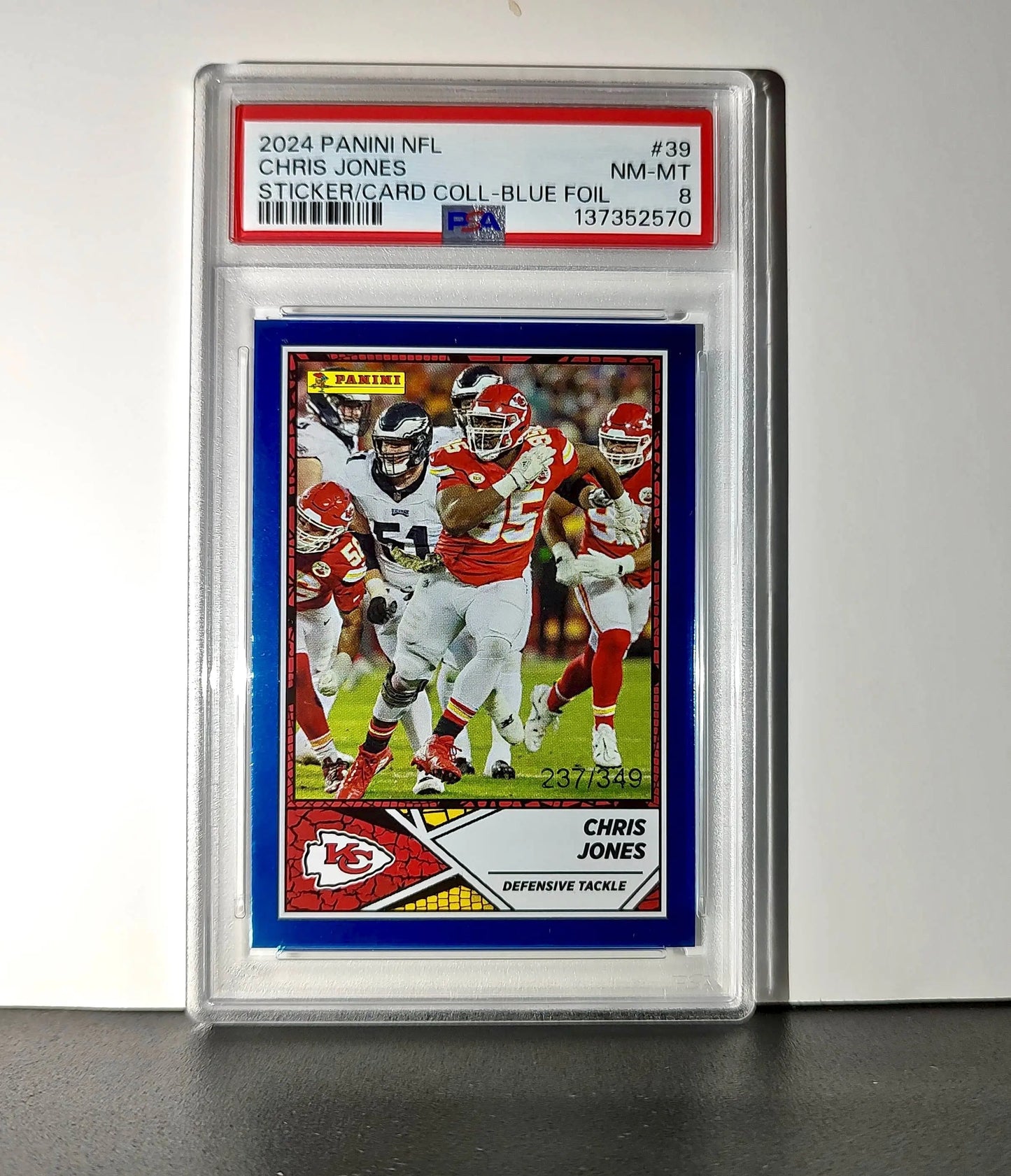 Chris Jones 2024 Panini Sticker Collection 237/349 #39 Blue Foil PSA 8 NM-MT - Football Card Single