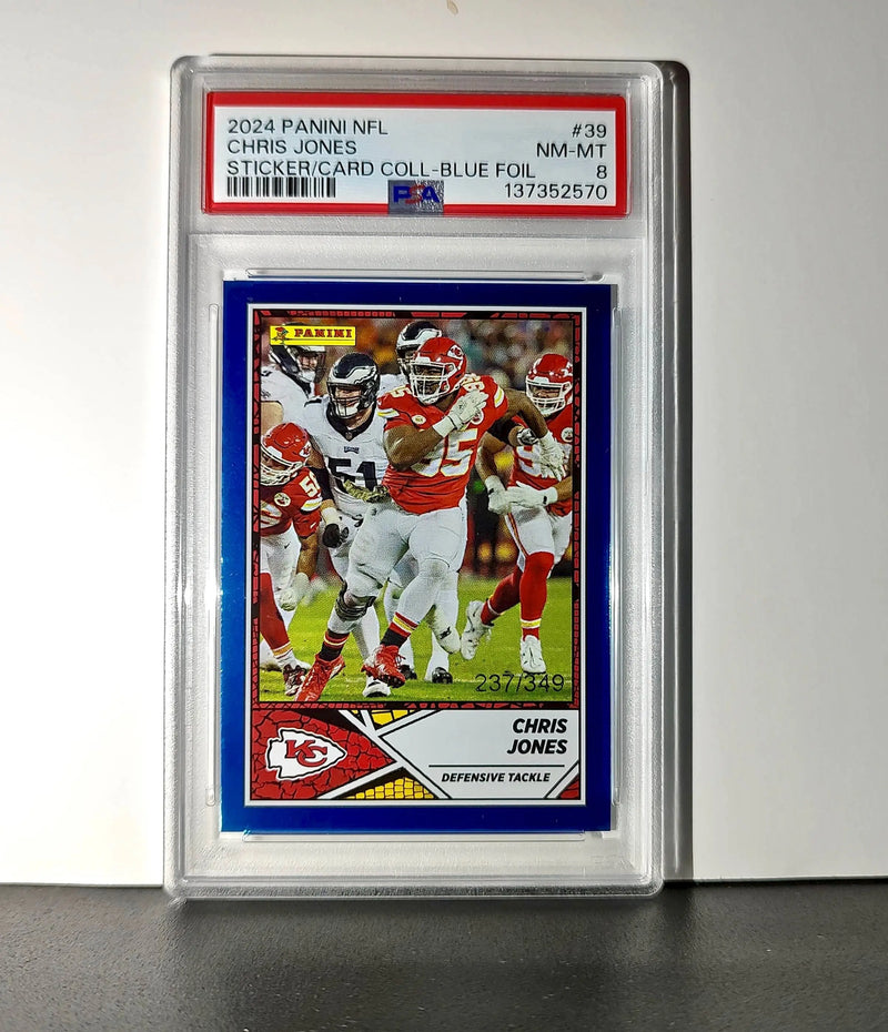 Chris Jones 2024 Panini Sticker Collection 237/349 #39 Blue Foil PSA 8 NM-MT - Football Card Single