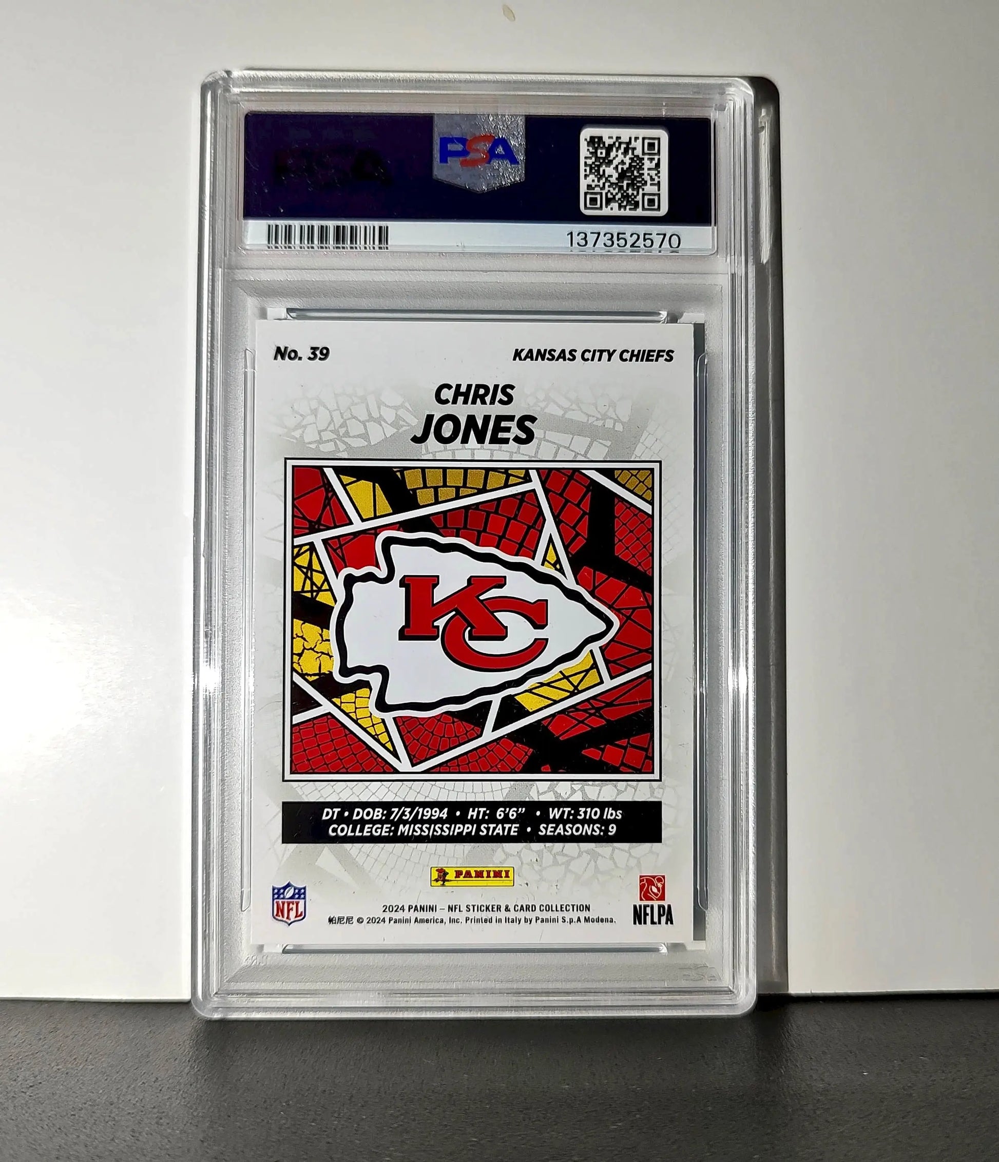 Chris Jones 2024 Panini Sticker Collection 237/349 #39 Blue Foil PSA 8 NM-MT - Football Card Single