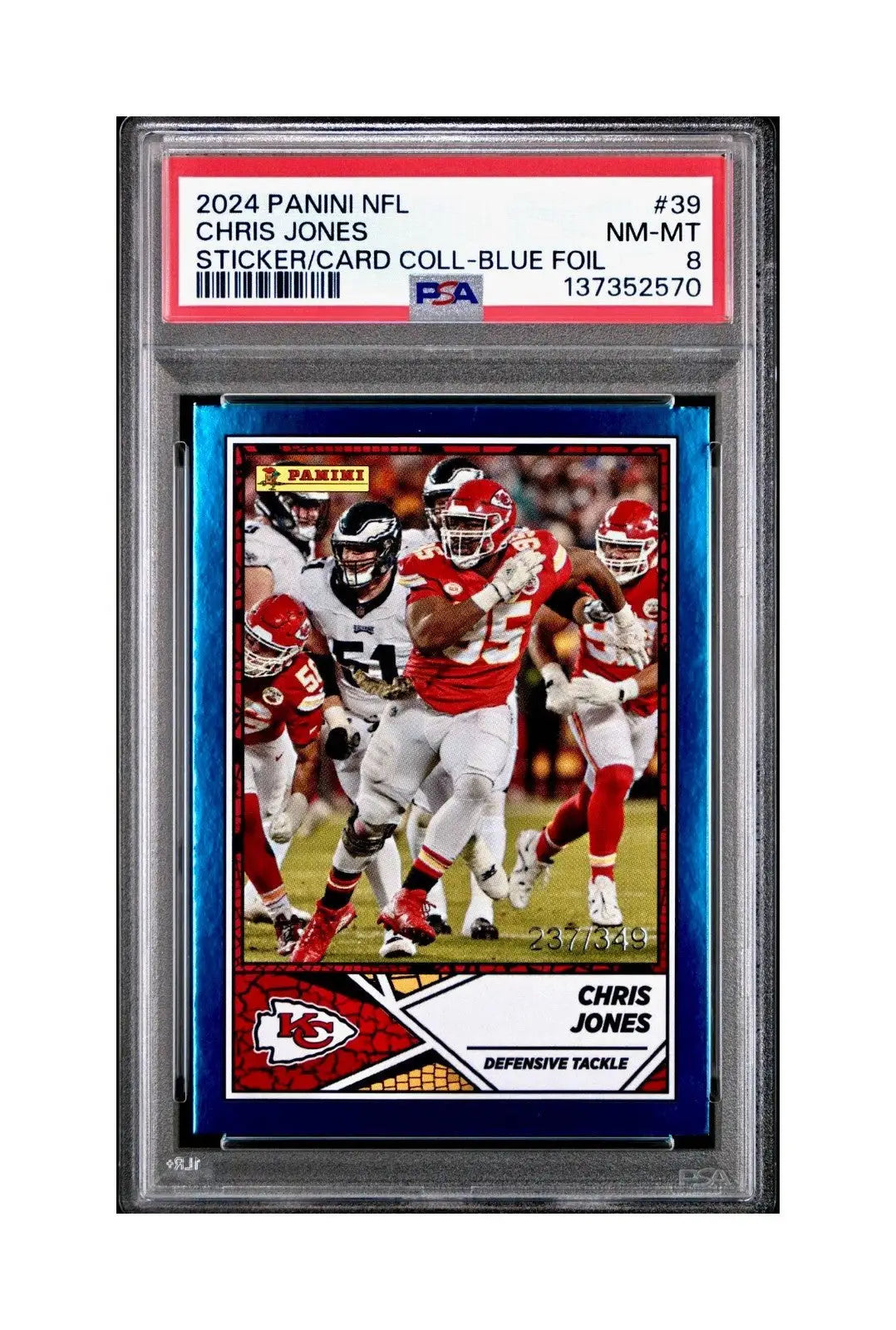 Chris Jones 2024 Panini Sticker Collection 237/349 #39 Blue Foil PSA 8 NM-MT - Football Card Single