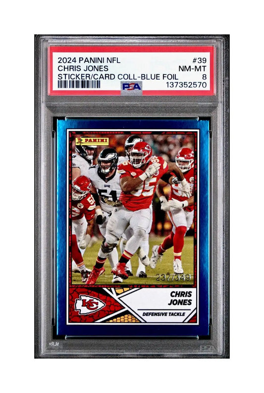 Chris Jones 2024 Panini Sticker Collection 237/349 #39 Blue Foil PSA 8 NM-MT - Football Card Single
