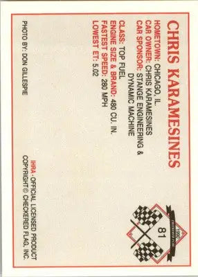 Chris Karamesines - 1990 Checkered Flag IHRA - #81 - Racing - Racing Card Single