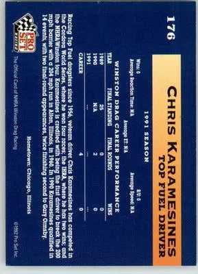Chris Karamesines - 1992 Pro Set NHRA - #176 - Racing - Racing Card Single