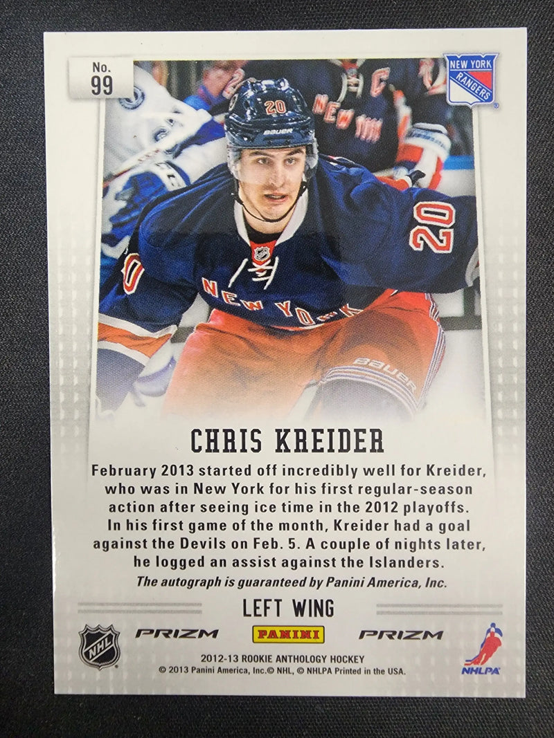 Chris Kreider 2012 Panini Prizm Silver Auto - Hockey Card Single