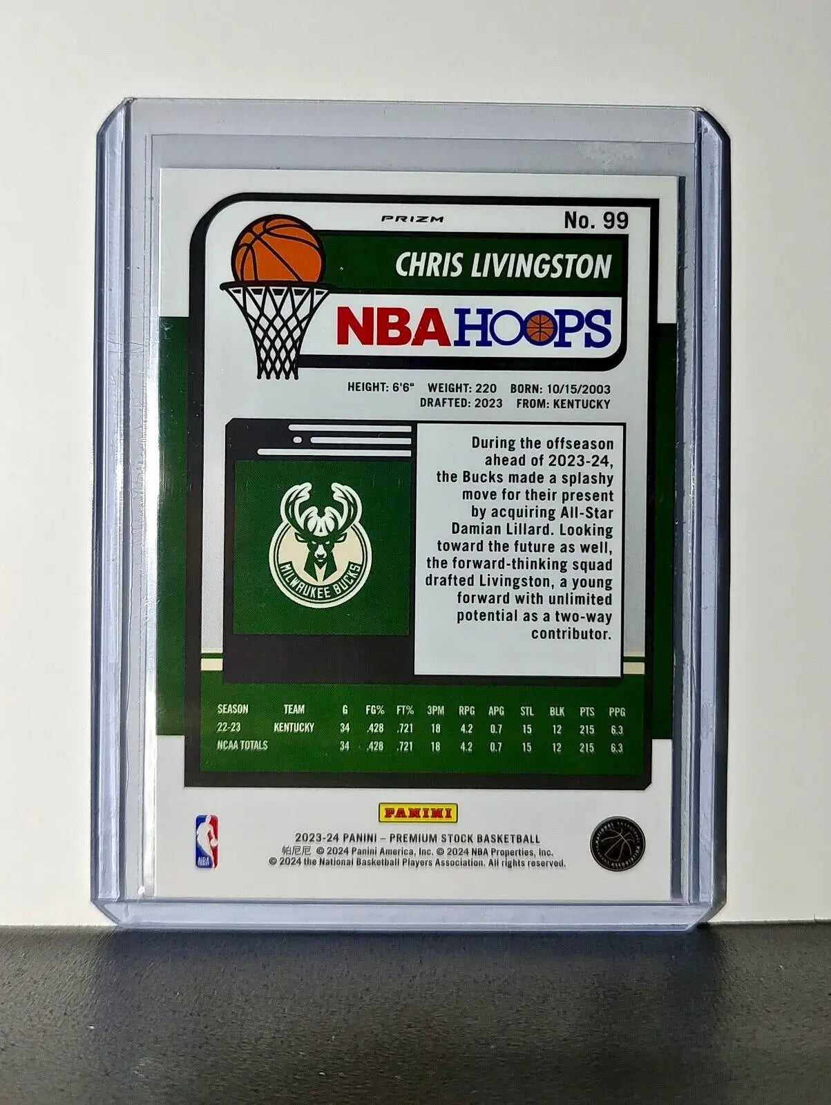 Chris Livingston 2023-24 Panini Premium NBA Hoops #99 Rookie Pulsar Prizm Bucks