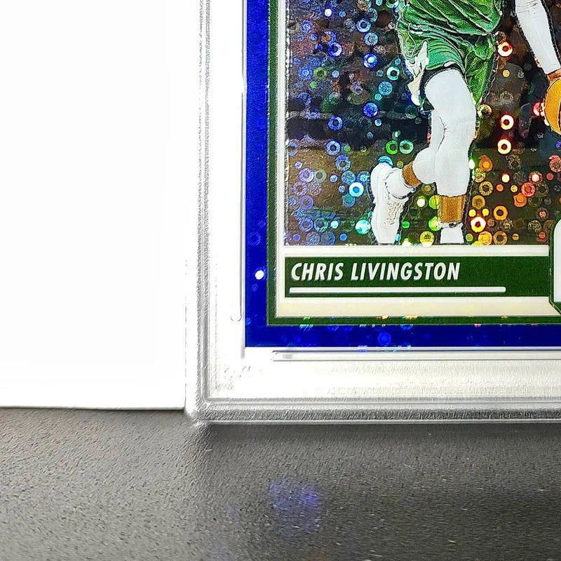 Chris Livingston 2023 Panini Hoops Premium #99 93/99 Blue Disco Prizm PSA 10 Gem